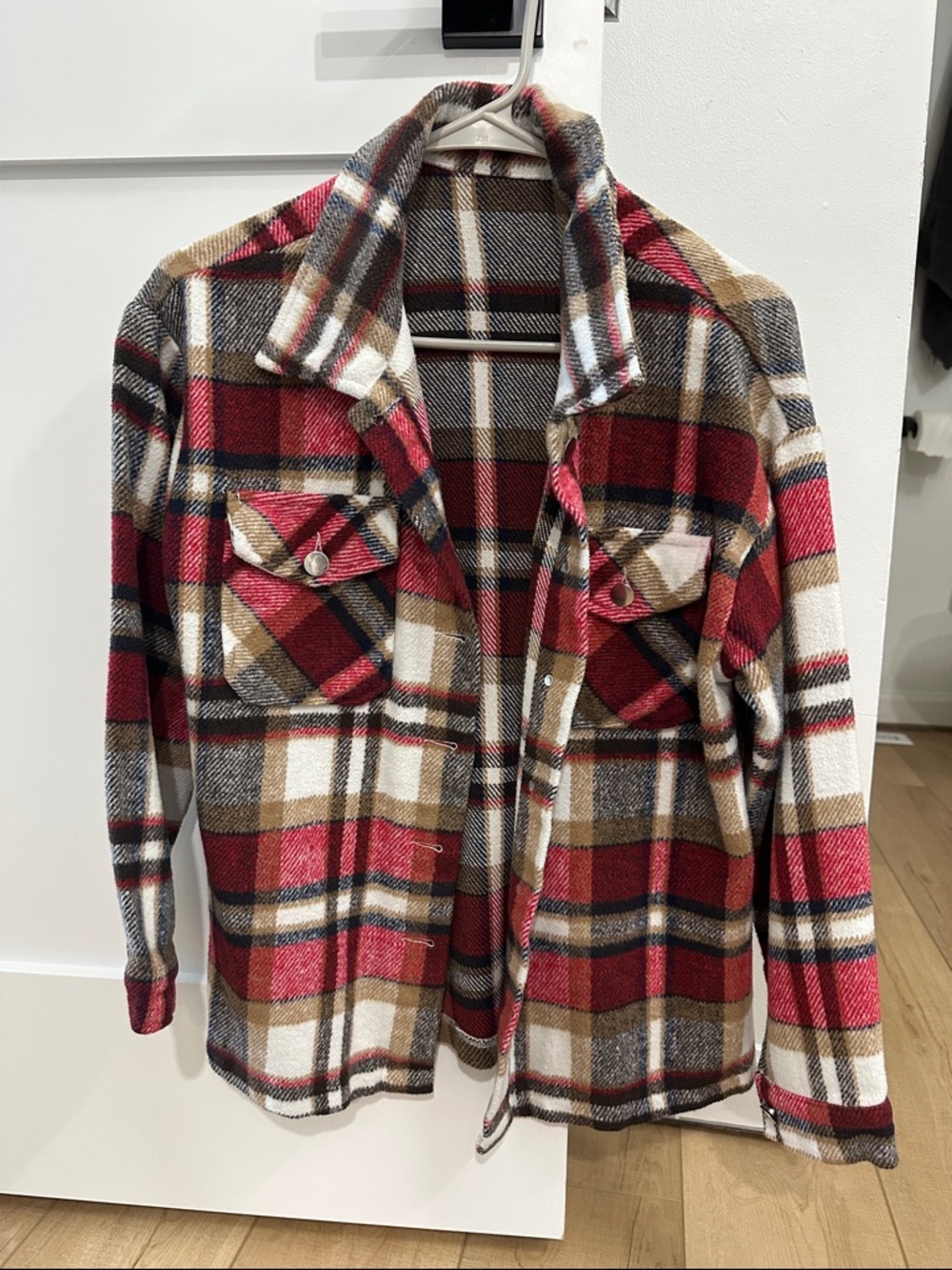 Red Plaid Button-Front Shacket